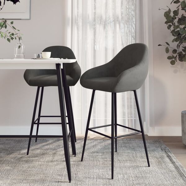 vidaXL Sedie da Bar 2 pz Grigio Scuro in Velluto