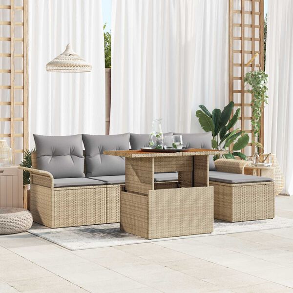 vidaXL Set Divano da Giardino 6 pcs Beige Poly Rattan