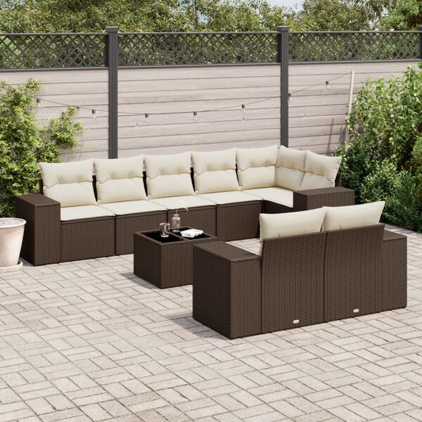 vidaXL Set Divani da Giardino 9pz con Cuscini Marrone in Polyrattan
