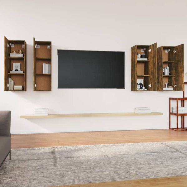 vidaXL Mobili TV 4 pz Rovere Fumo 30,5x30x90 cm in Legno Multistrato