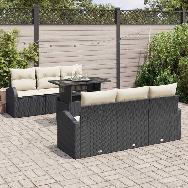 vidaXL Set Divano da Giardino 7 pcs Nero 100 x 55 x 73 cm Poly Rattan