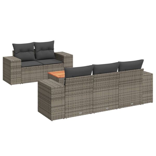 vidaXL Set Divano da Giardino 6 pz con Cuscini Grigio in Polyrattan