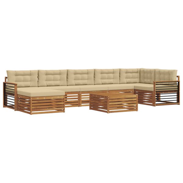 vidaXL Set divani 8 pcs Naturale e Beige Legno di Acacia Massello