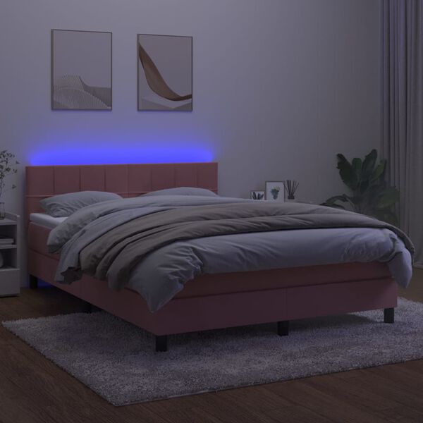 vidaXL Letto a Molle con Materasso e LED Rosa 140x190 cm in Velluto