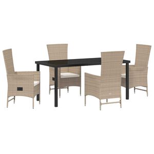 vidaXL Set da Pranzo per Giardino con cuscino 5 pcs Beige polyrattan