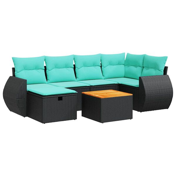 vidaXL Set Divani da Giardino con Cuscini 7pz Nero Polyrattan