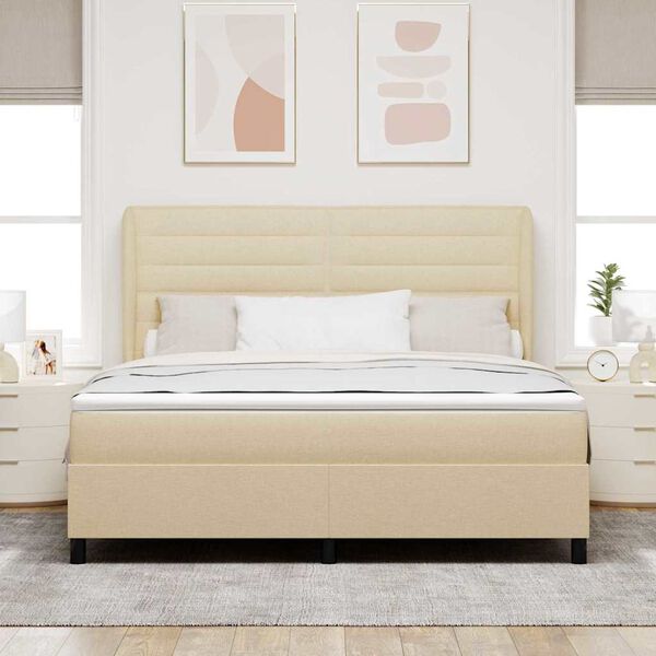 vidaXL Letto a molle con materasso Crema 180 x 200 cm Tessuto