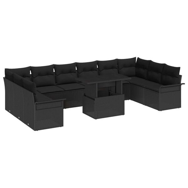 vidaXL Set Divano da Giardino 11 pcs Nero Rattan in Polipropilene