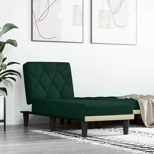 vidaXL Chaise Longue in Velluto Verde Scuro