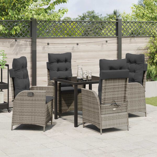vidaXL Set da Pranzo per Giardino con cuscino 5 pcs Grigio polyrattan
