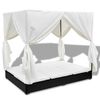 vidaXL Lettino Prendisole con Tende in Polyrattan Nero