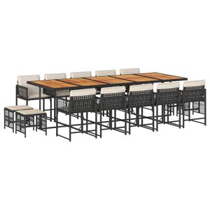 vidaXL Set da Pranzo da Giardino 15 pz con Cuscini Nero in Polyrattan