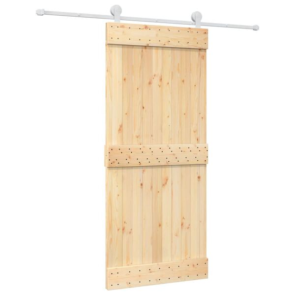 vidaXL Porta Scorrevole con Set Hardware 90x210 cm Legno Massello Pino