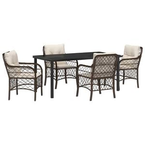 vidaXL Set da Pranzo per Giardino con cuscino 5 pcs Marrone polyrattan
