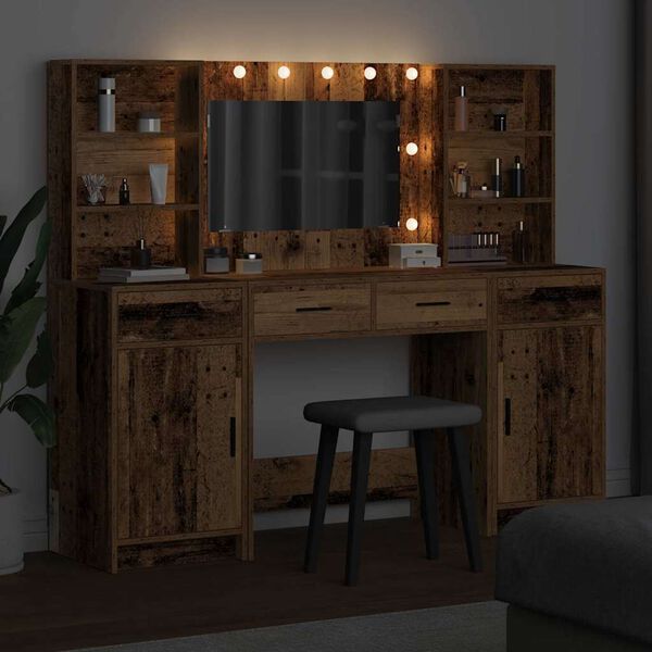 vidaXL Set da tavolo da trucco con LED con porta 3 pcs Legno vecchio