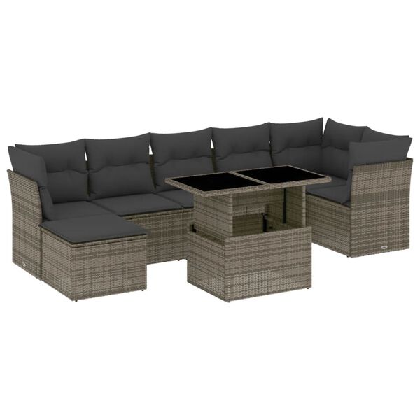vidaXL Set Divano da Giardino 8 pz con Cuscini Grigio in Polyrattan