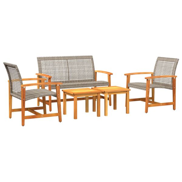 vidaXL Set Salotto da Giardino 5pz Grigio in Polyrattan e Legno Acacia
