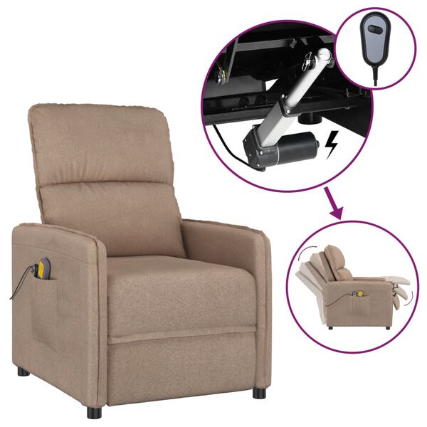 vidaXL Poltrona Massaggiante Elettrica Tortora in Tessuto Microfibra