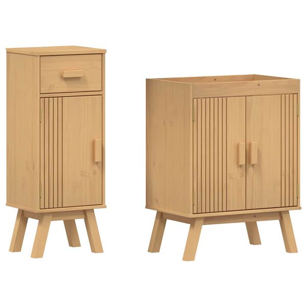 vidaXL Set di mobili per il bagno 2 pcs Marrone Legno massello di pino