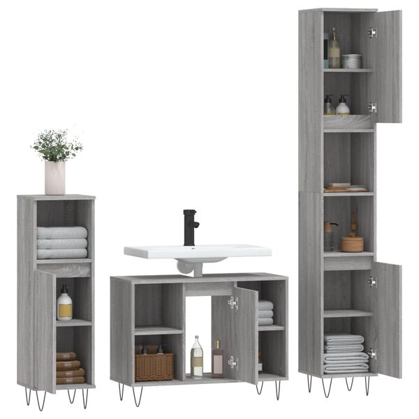 vidaXL Set Mobili da Bagno 3 pz Grigio Sonoma in Legno Multistrato