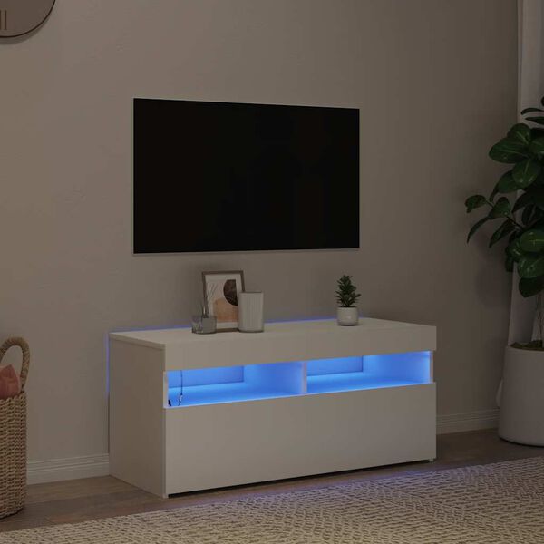 vidaXL Mobile Porta TV con Luci LED Bianco 90x35x40 cm