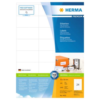 HERMA Etichette Permanenti PREMIUM A4 70x36 mm 100 Fogli