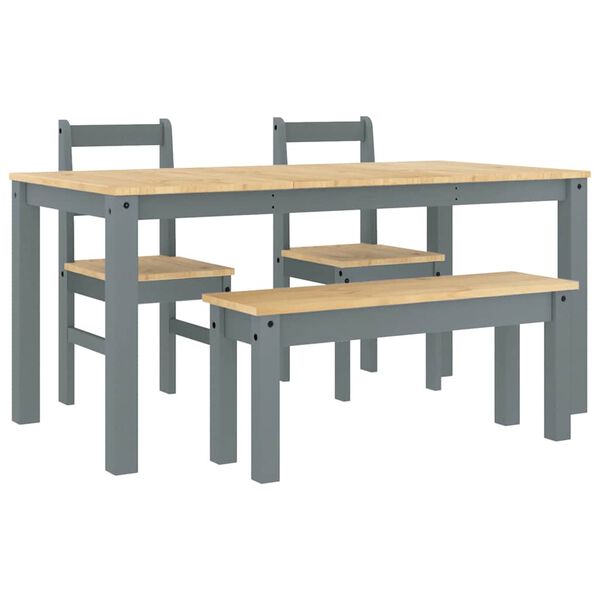 vidaXL Set da Pranzo 4 pz Panama Grigio in Legno Massello di Pino