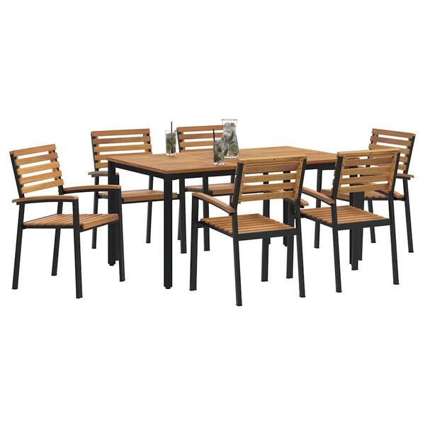 vidaXL Set da Pranzo per Giardino 7 pcs Nero Legno di Acacia Massello