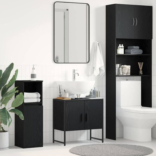 vidaXL Armadio per Lavabo da Bagno Rovere Nero 60 x 30 x 60 cm