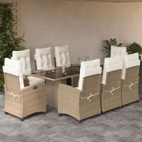 vidaXL Set da Pranzo da Giardino 9 pz con Cuscini Beige in Polyrattan