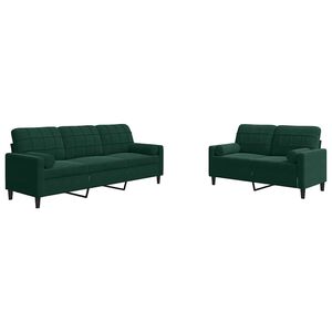 vidaXL Set di Divani 2 pz con Cuscini e Rinforzi Verde scuro Velluto