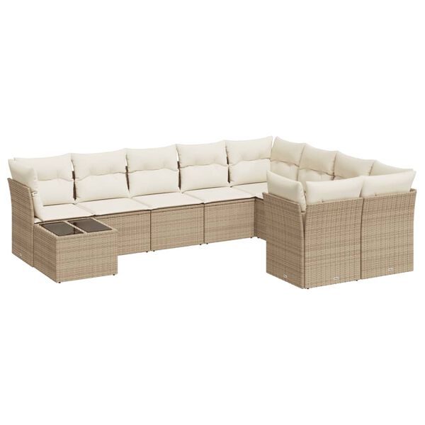 vidaXL Set Divano da Giardino 10 pz con Cuscini Beige in Polyrattan