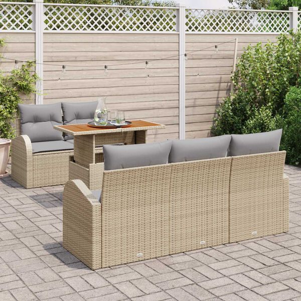 vidaXL Set Divano da Giardino 6 pcs Beige Poly Rattan