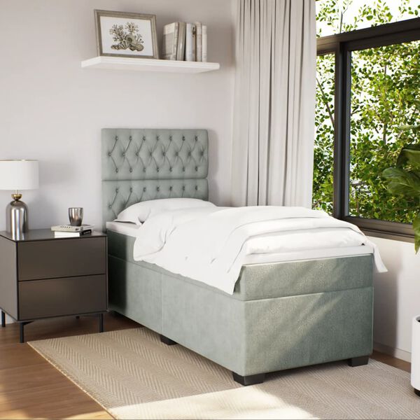 vidaXL Giroletto a Molle con Materasso Grigio Chiaro 100x200cm Velluto