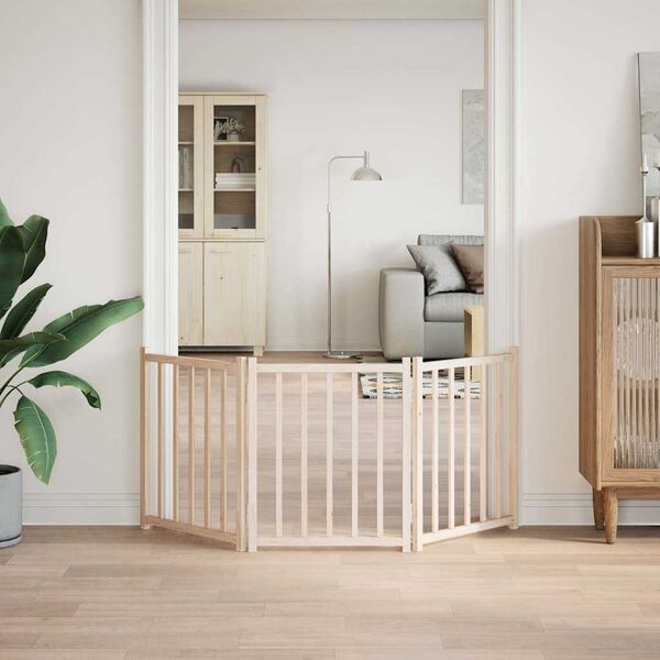 vidaXL Cancello per Cani Pieghevole 3 Pannelli 150 cm Massello Abete