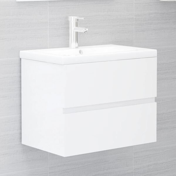 vidaXL Mobile con Lavabo Integrato Bianco Lucido in Legno Multistrato
