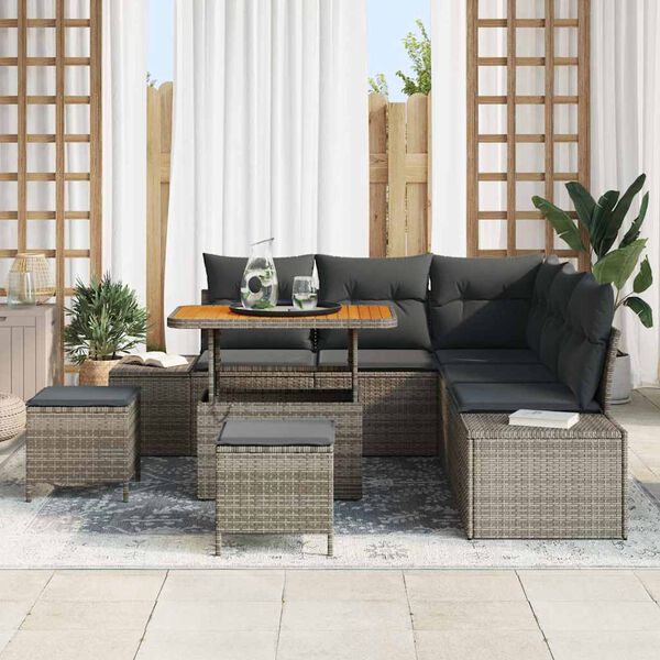 vidaXL Set Divano da Giardino con cuscino 8 pcs Grigio Poly Rattan