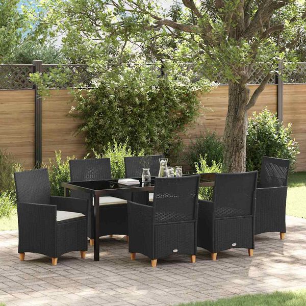 vidaXL Set da Pranzo per Giardino 7 pcs Nero polyrattan
