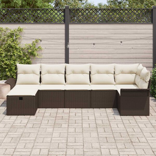 vidaXL Set Divano da Giardino con cuscino 7 pcs Marrone Poly Rattan