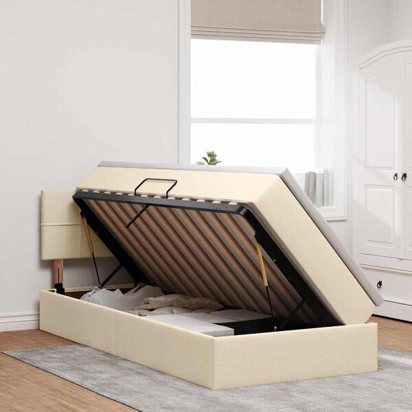 vidaXL Letto con contenitore e LED con led Crema 90 x 200 cm Tessuto