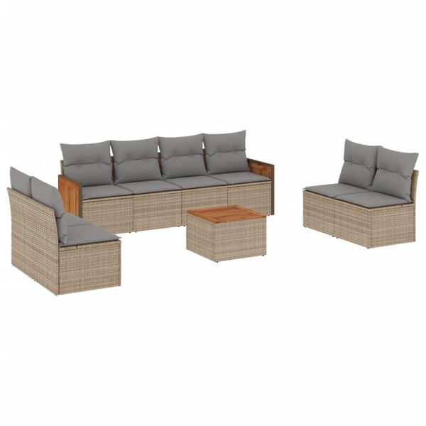 vidaXL Set Divano da Giardino 9 pz con Cuscini Beige in Polyrattan