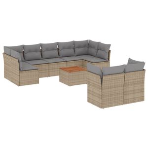 vidaXL Set Divano da Giardino 10 pz con Cuscini Beige Misto Polyrattan