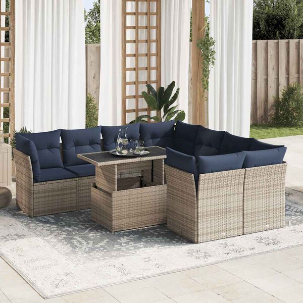 vidaXL Set Divano da Giardino 9pz con Cuscini Grigio Polyrattan Acacia