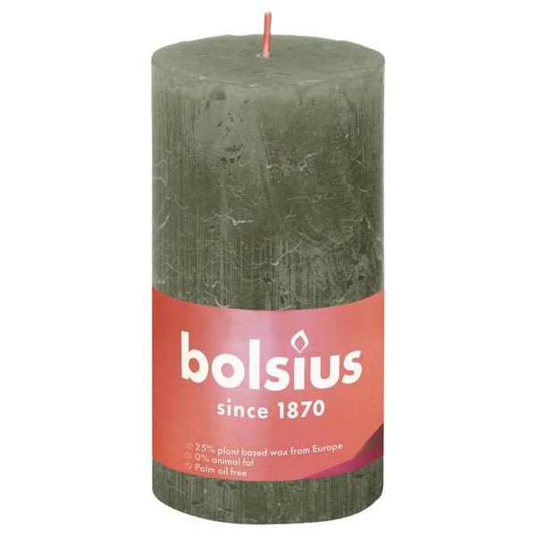 Bolsius Candele Rustiche Moccoli 4 pz 130x68 mm Verde Oliva Vivido
