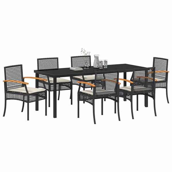 vidaXL Set da Pranzo per Giardino 7 pcs Nero polyrattan