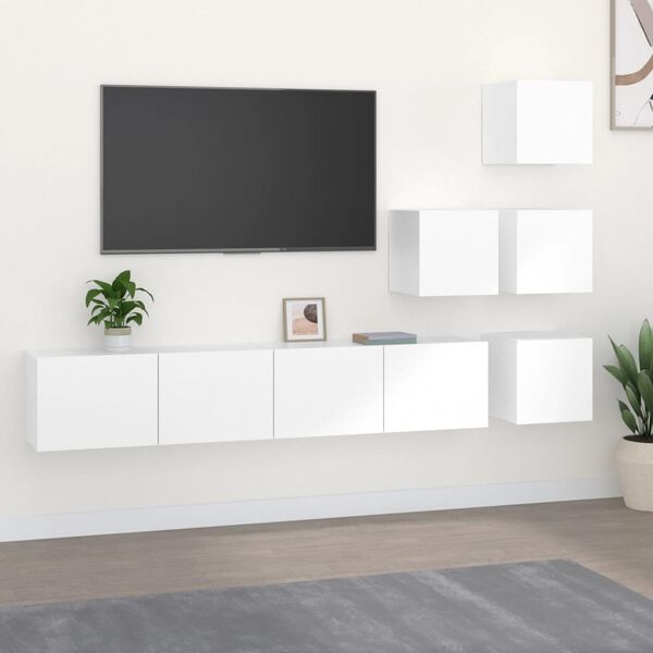 vidaXL Mobile Porta TV a Parete Bianco in Legno Multistrato
