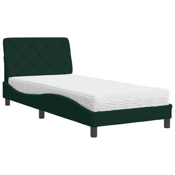 vidaXL Letto con Materasso Verde Scuro 90x200 cm in Velluto