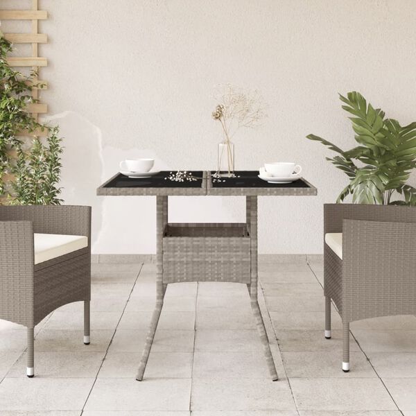 vidaXL Tavolo Giardino Piano Vetro Grigio Chiaro 80x80x75cm Polyrattan