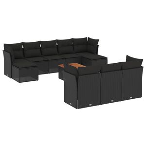 vidaXL Set Divani da Giardino 11 pz con Cuscini in Polyrattan Nero