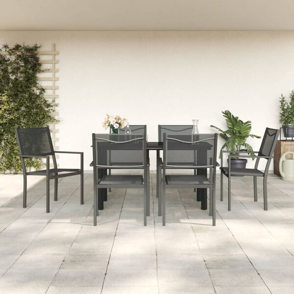 vidaXL Set da Pranzo da Giardino 7 pz Nero in Acciaio e Textilene